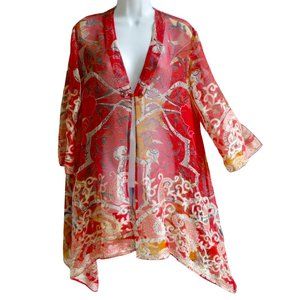 Citron Santa Monica Red Kimono Single Frog Closure Sharkbite Hemline Asian Lite